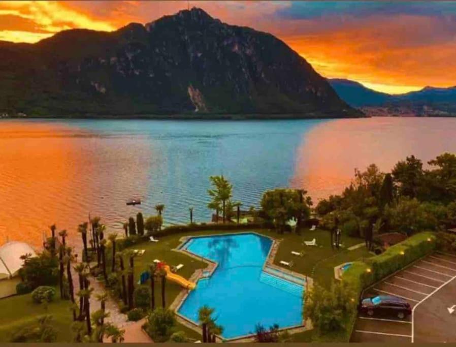 Appartamento Con Piscina E Sauna Bissone Buitenkant foto